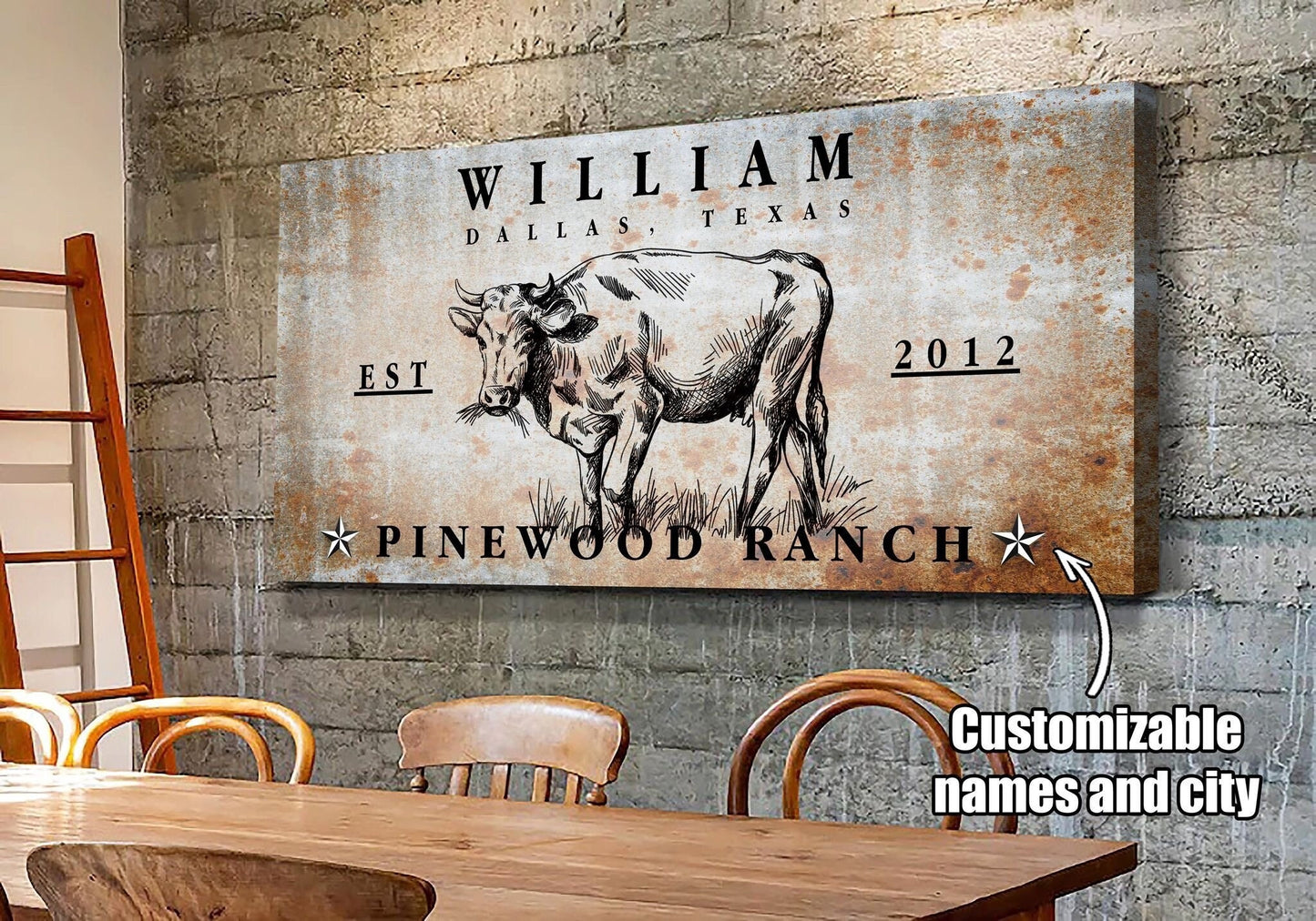 Custom Family Farm House Bull Ranch Decor Canvas Wall Art