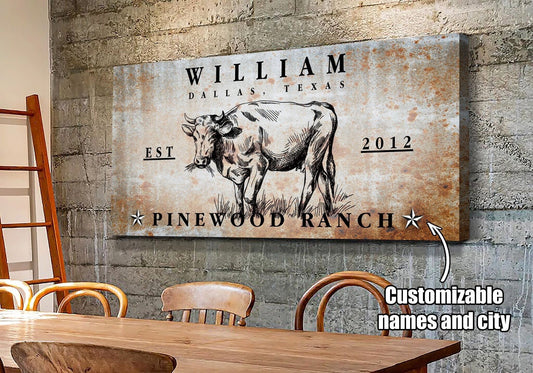 Custom Family Farm House Bull Ranch Decor Canvas Wall Art