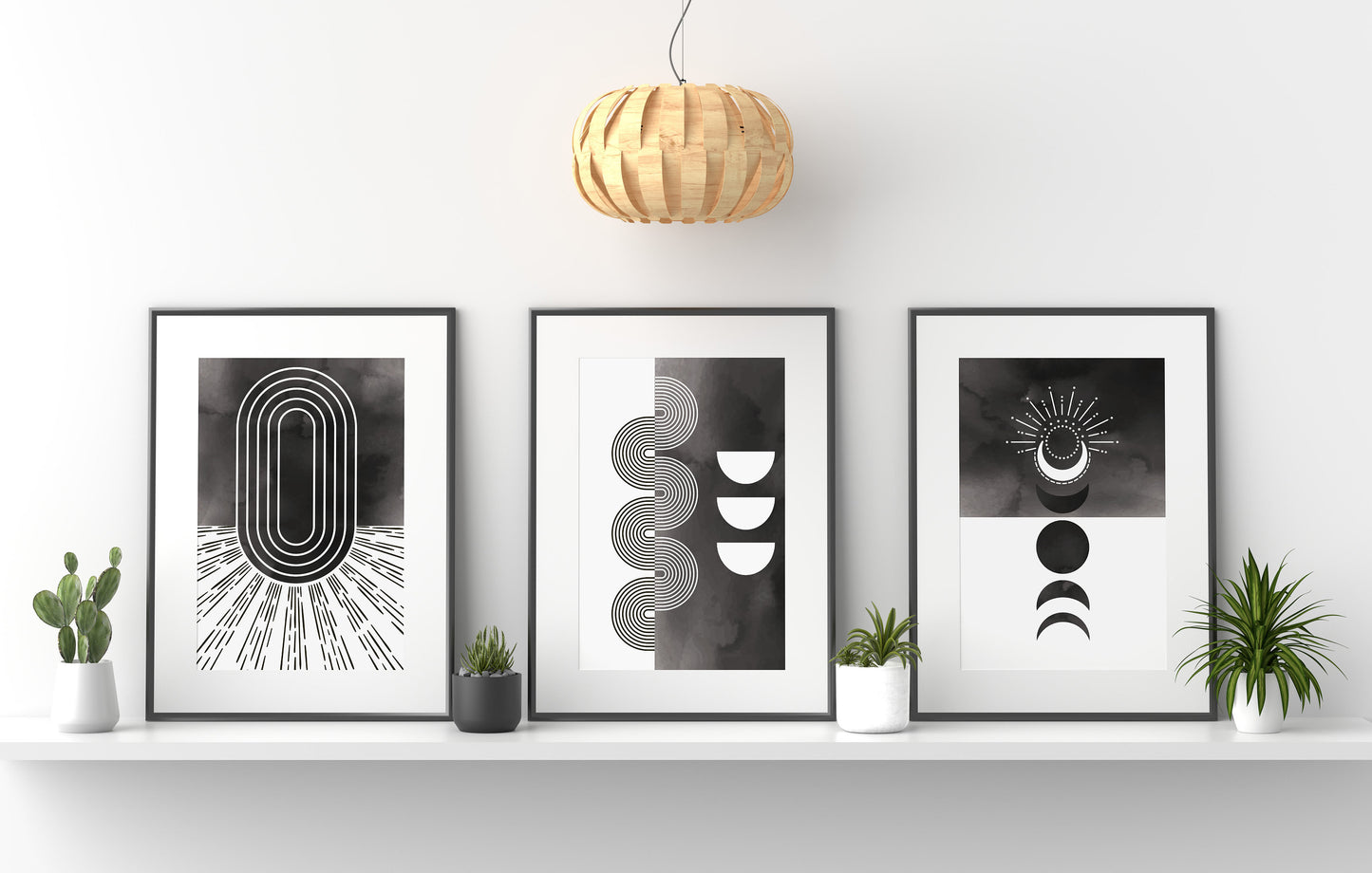 BoHo Wall Prints Neutral Boho Wall Art Set of Three Posters Boho Moonlight BoHo Wall Decor BoHo Abstract Art Beige Black and Charcoal
