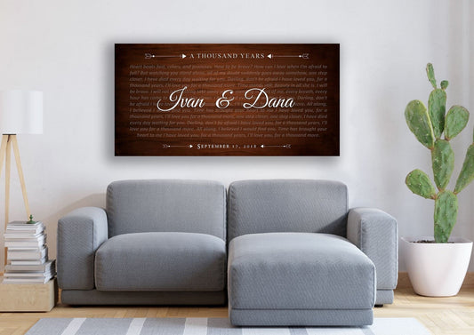Song Lyrics Names and Date Wood Canvas Wall Art