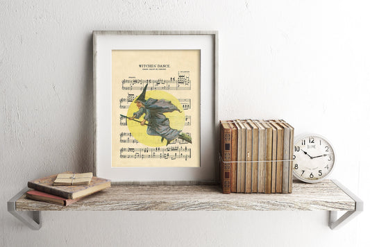 Halloween Vintage Witch Sheet Music Art Print