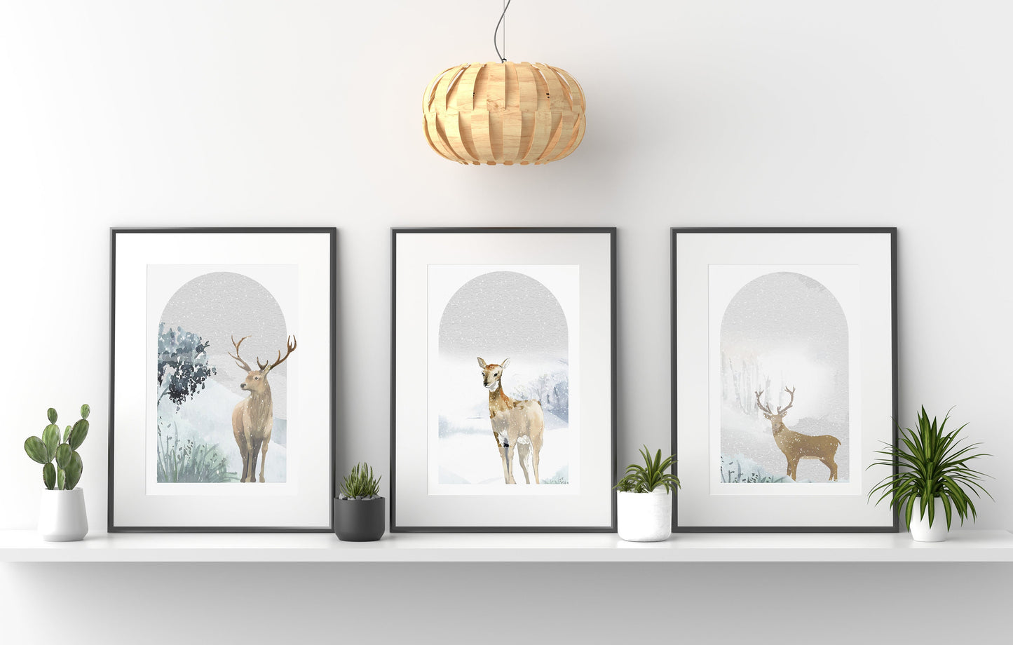 Deer Elk Winter Snow Wall Decor 3 Print Set