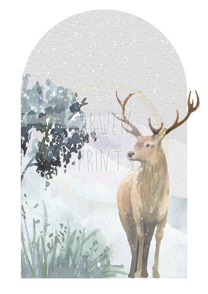 Deer Elk Winter Snow Wall Decor 3 Print Set