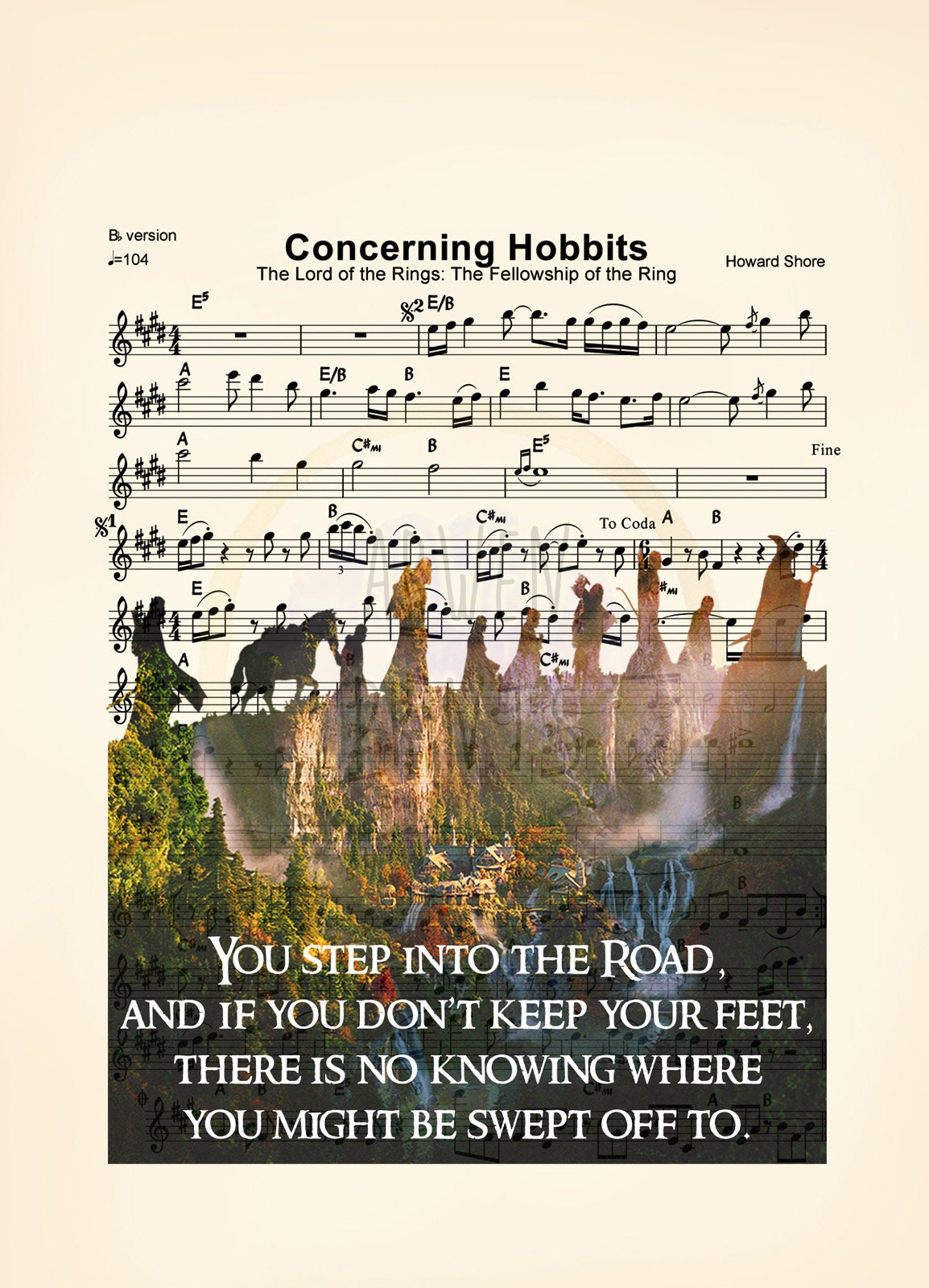 Lord of the Rings Adventure Quote  Wall Decor Sheet Music Wall Art — Disney Gift for Music Lovers