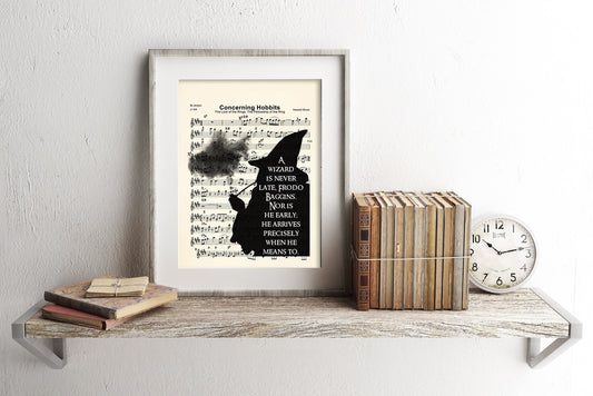Lord of the Rings Gandalf Silhouette A Wizard is Never Late Sheet Music Art Print