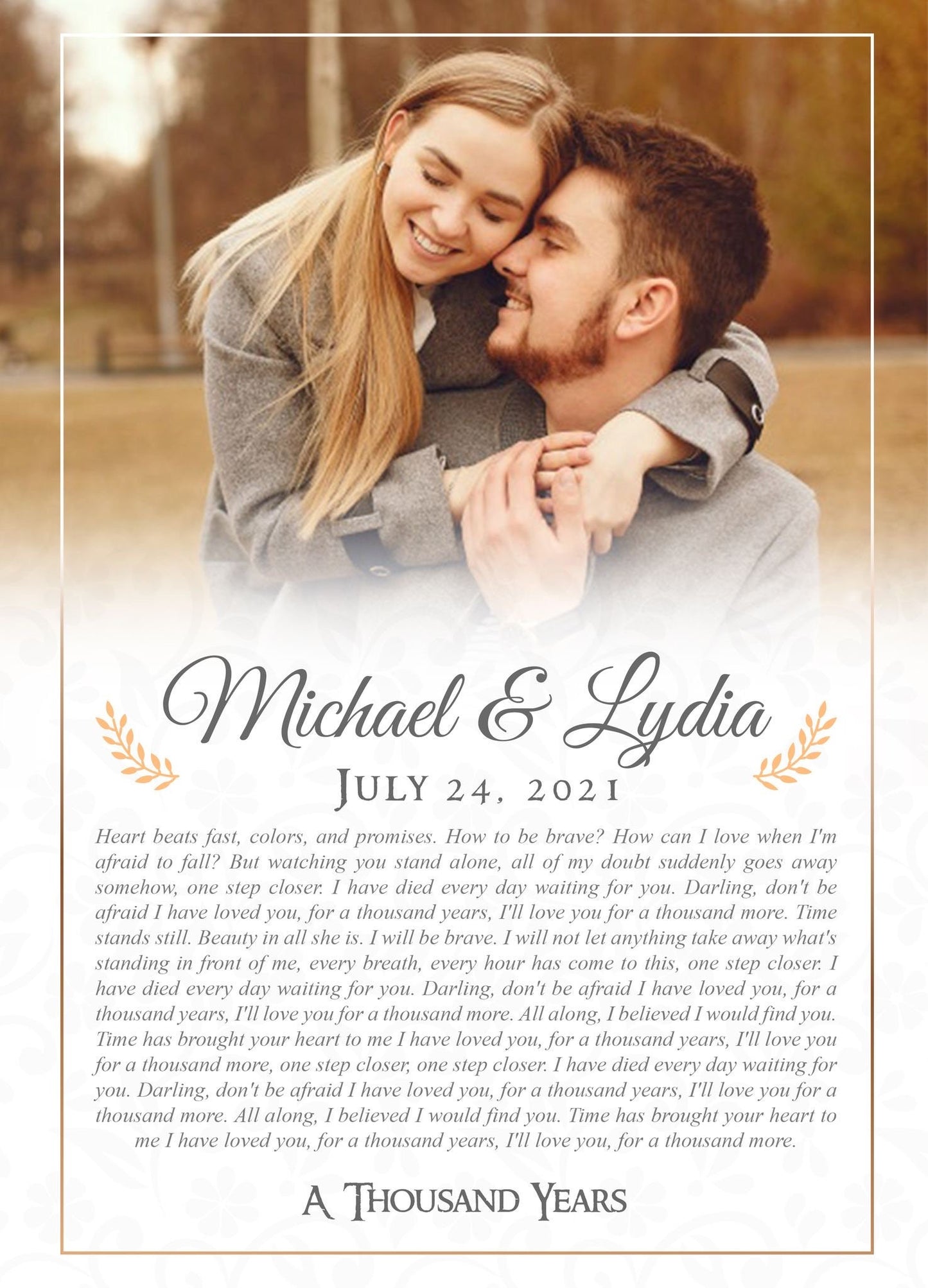 Personalized Wedding Picture Song Lyric Wall Art