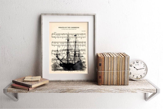 Pirates of the Caribbean Black Pearl Ship Sheet Music Wall Art — Disney Gift for Music Lovers