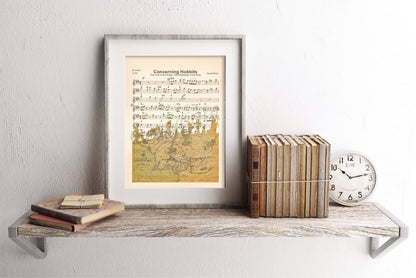Lord of the Rings Middle Earth Map Silhouette Concerning Hobbits Sheet Music Art Print