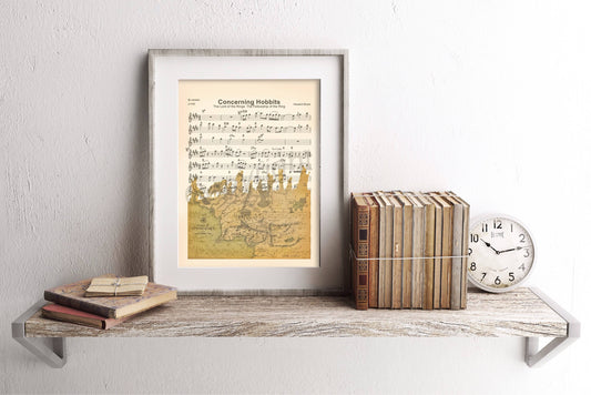 Lord of the Rings Middle Earth Map Silhouette Concerning Hobbits Sheet Music Art Print