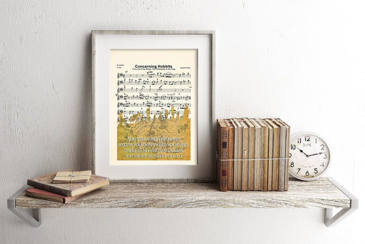 Lord of the Rings Map Silhouette Quote Sheet Music Art Print