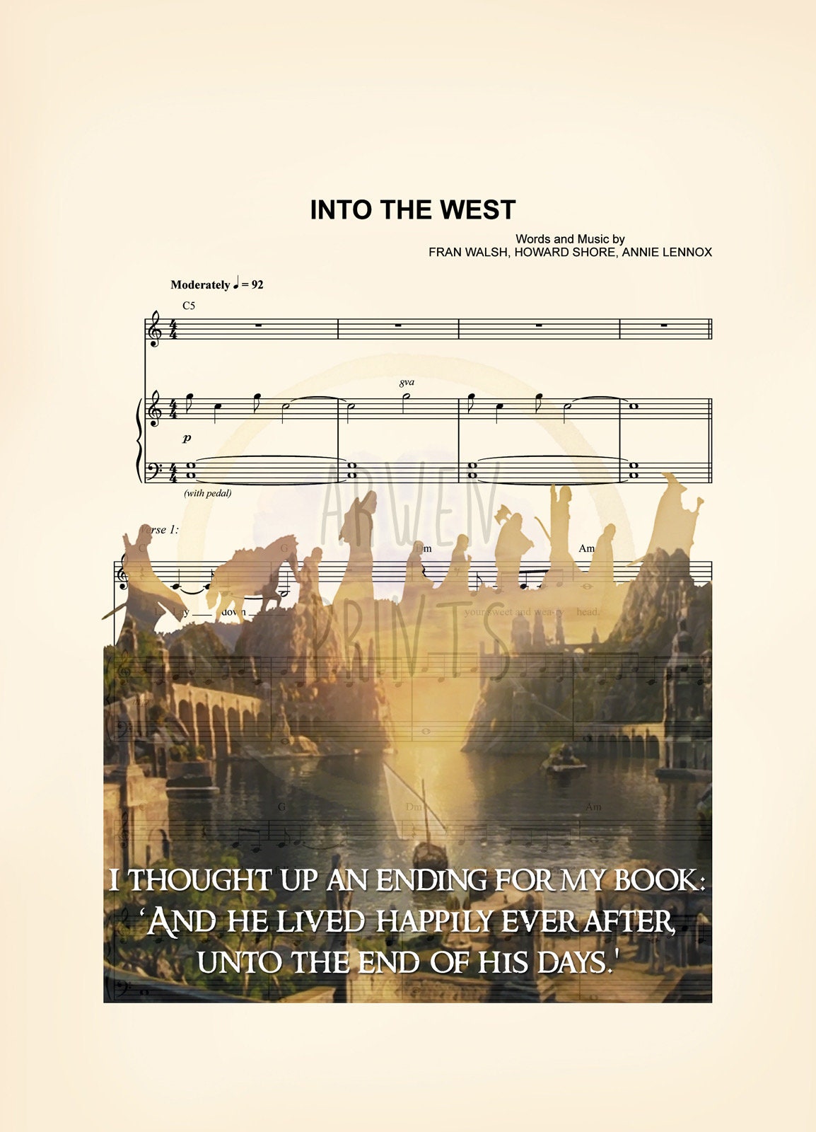 Lord of the Rings Happily Ever After Quote Grey Havens Sheet Music Art Print