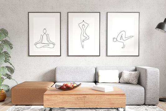 Yoga Pose Poster BoHo Set of Three Meditation Yoga Line Art Poster Yoga Wall Art Abstract Wall Art Namaste Art Print Decor