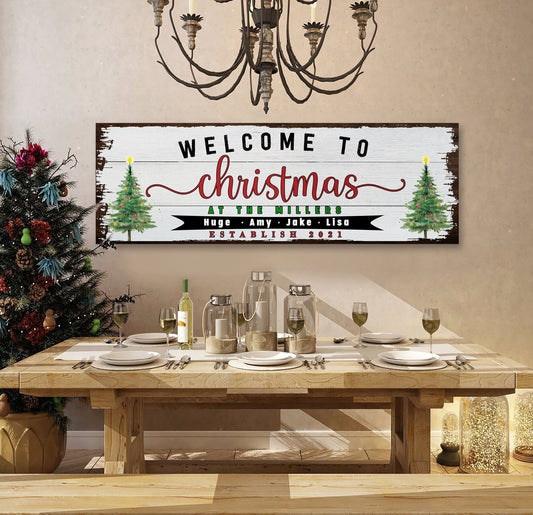 Welcome to Christmas Custom Name Canvas Wall Decor