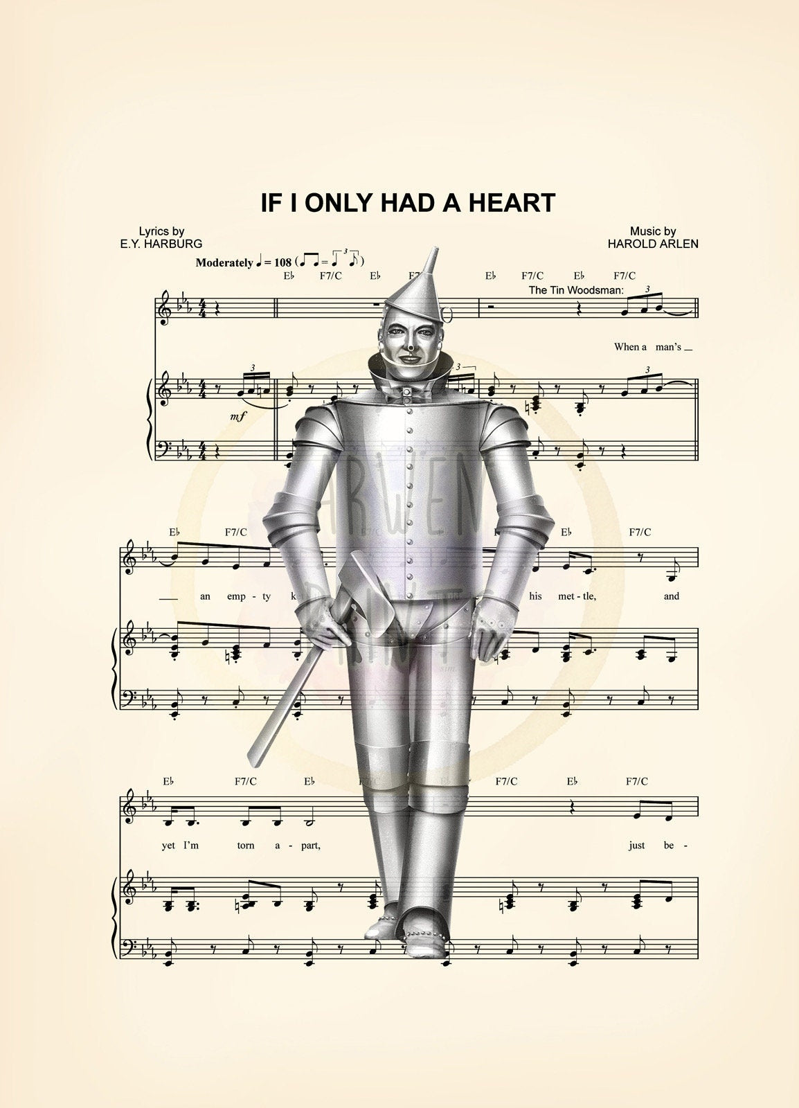 Wizard of Oz Tin Man If I Only Had A Heart Sheet Music Art Print