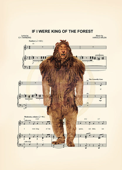 Wizard of Oz Cowardly Lion If I Were King of the Forest Sheet Music Art Print