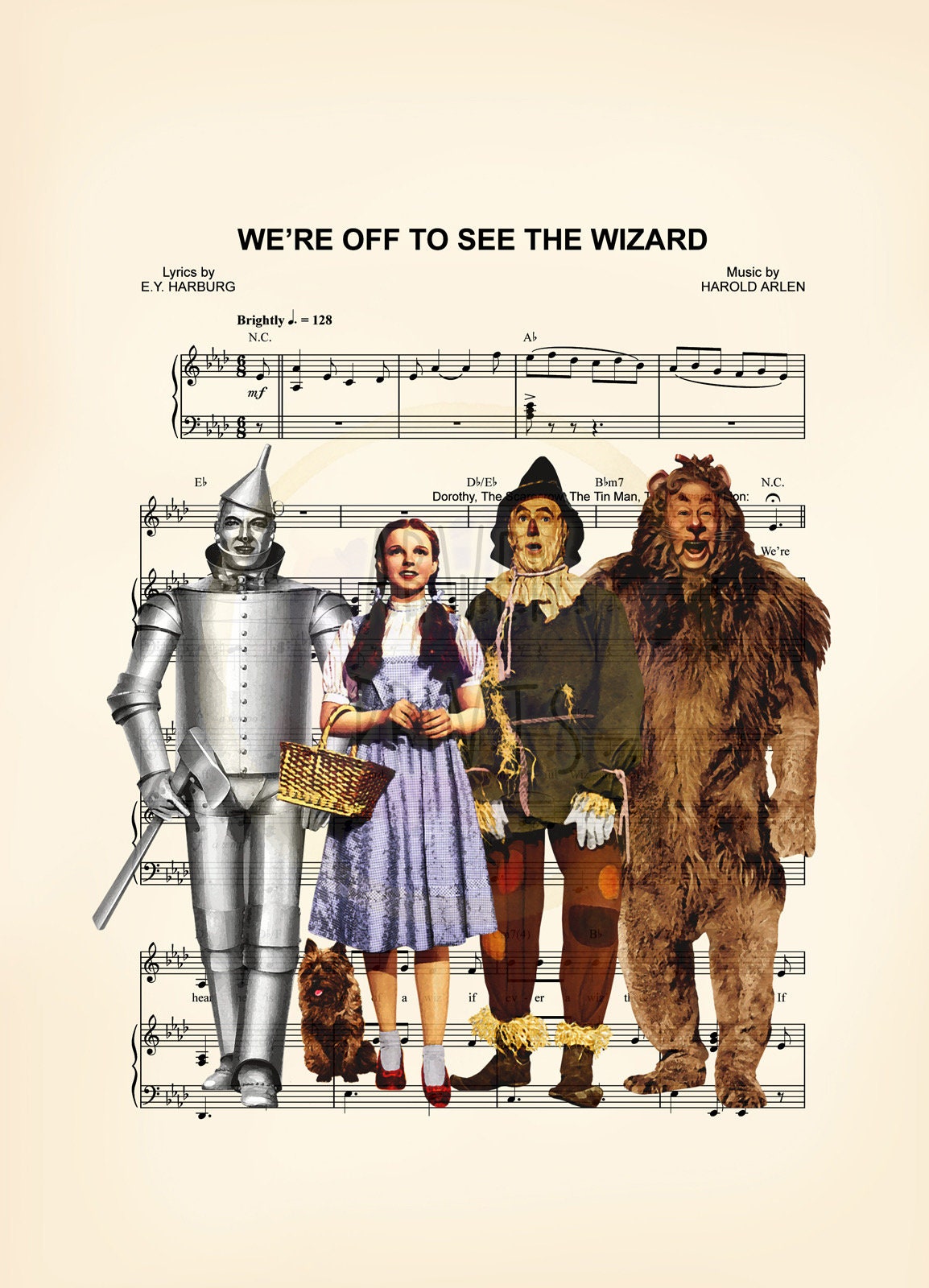 Wizard of Oz Watercolor Off To See The Wizard Sheet Music Art Print