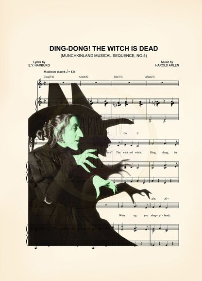 Wizard of Oz Wicked Witch of the West Ding Dong the Witch is Dead Sheet Music Art Print