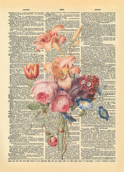 Flowers Illustration Dictionary Art Print