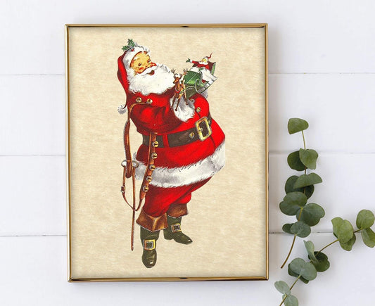 Vintage Christmas Santa Illustration Art Print