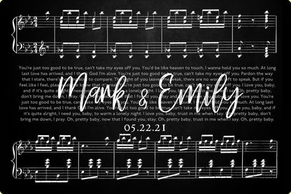 Personalized Metal Anniversary Art - Custom Sheet Music Print with Couple’s First Dance Song - Unique Wedding Gift - Custom Metal Sign