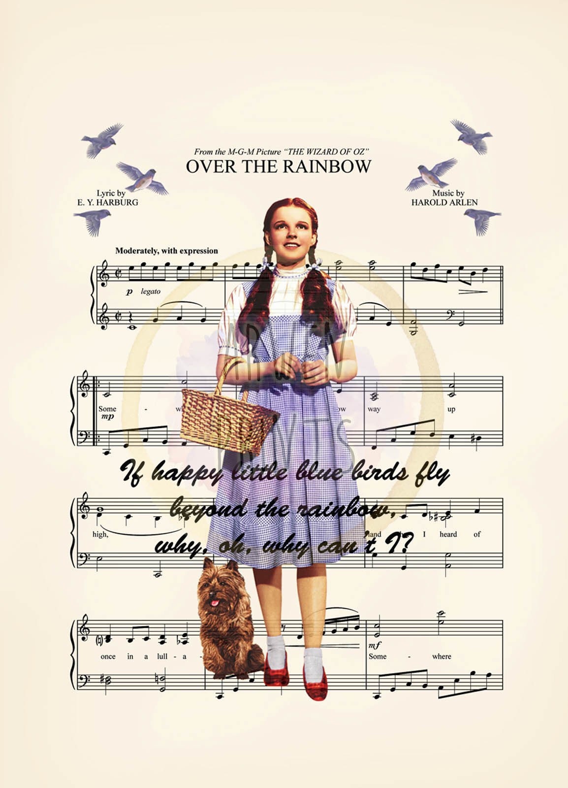 Wizard of Oz Dorothy and Toto Over the Rainbow Sheet Music Art Print