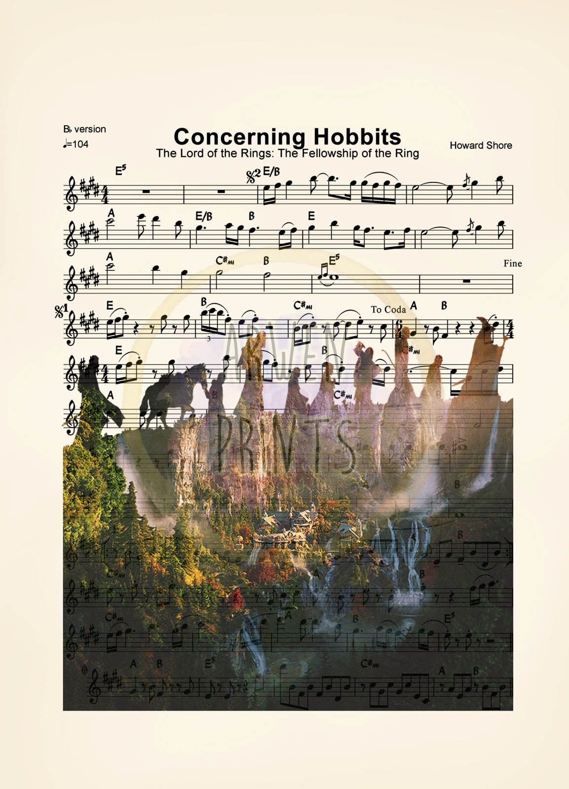Lord of the Rings Concerning Hobbits Sheet Music Art Print