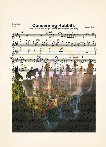 Lord of the Rings Concerning Hobbits Sheet Music Art Print