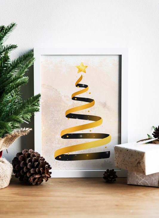 Christmas Tree Boho Illustration Ribbon Art Print