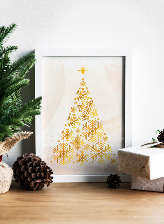 Christmas Tree Boho Snowflake Illustration Art Print