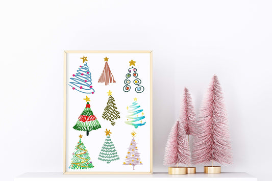 Christmas Trees Whimsical Illustrations Art Print