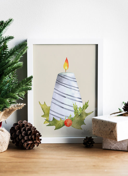 Christmas Candle Illustration Art Print