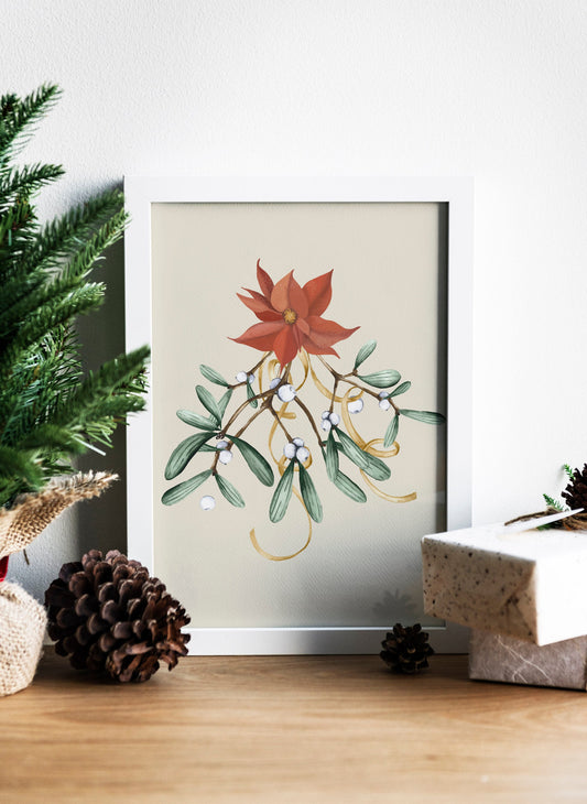 Christmas Poinsettia Illustration Art Print