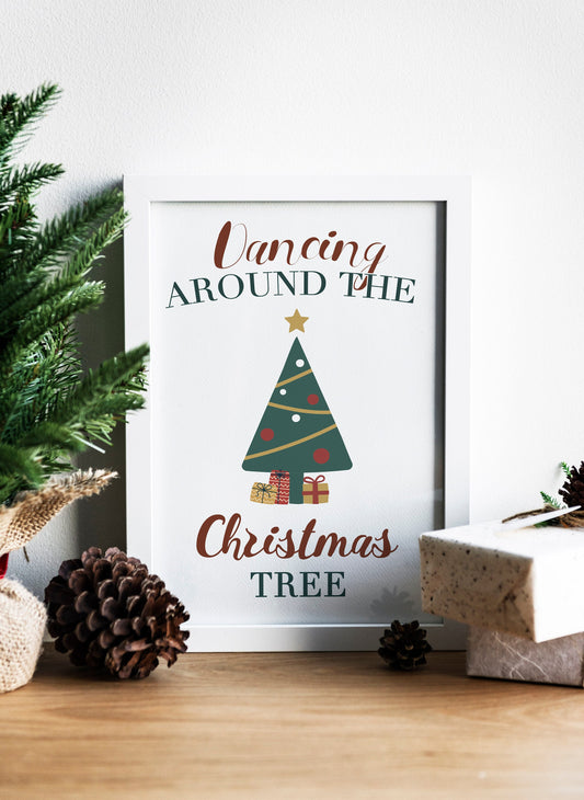 Dancing Around the Christmas Tree Illustration Art Print