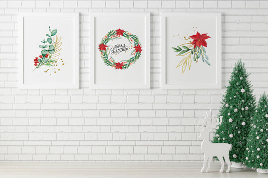 Christmas Plant Illustrations 3-Print Set Art Prints