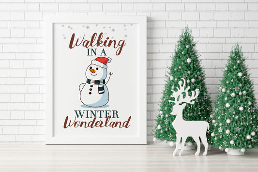 Walking in a Winter Wonderland Snowman Illustration Art Print