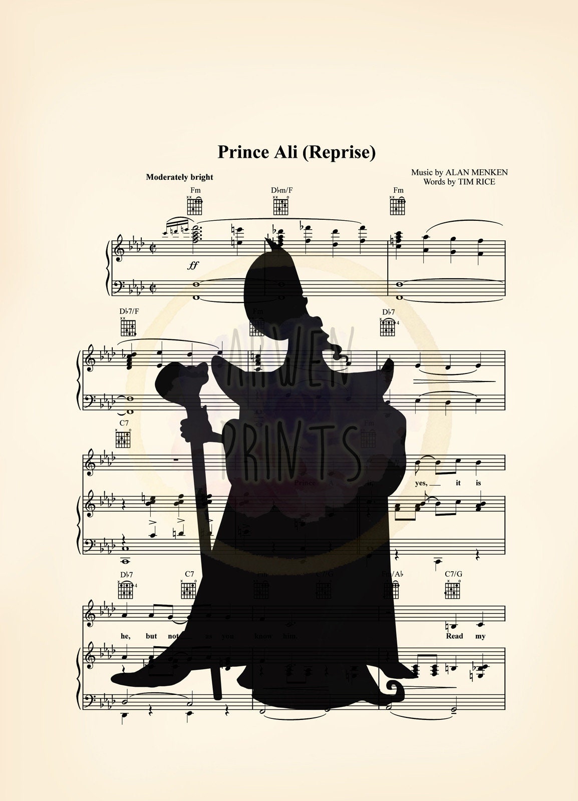 Aladdin Jafar Silhouette Disney Sheet Music Art Print