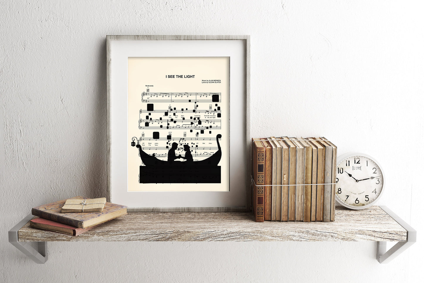 Tangled Rapunzel & Flynn Lanterns Silhouette Disney Sheet Music Art Print