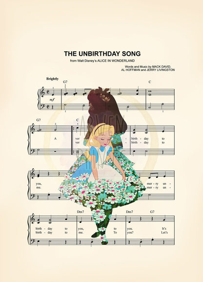 Alice in Wonderland Silhouette Sheet Music Art Print