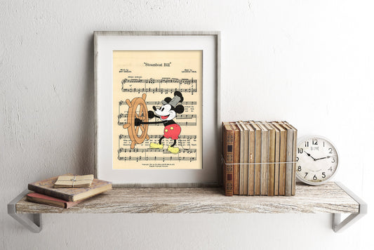 Steamboat Willie Mickey Color Sheet Music Wall Art — Disney Gift for Music Lovers