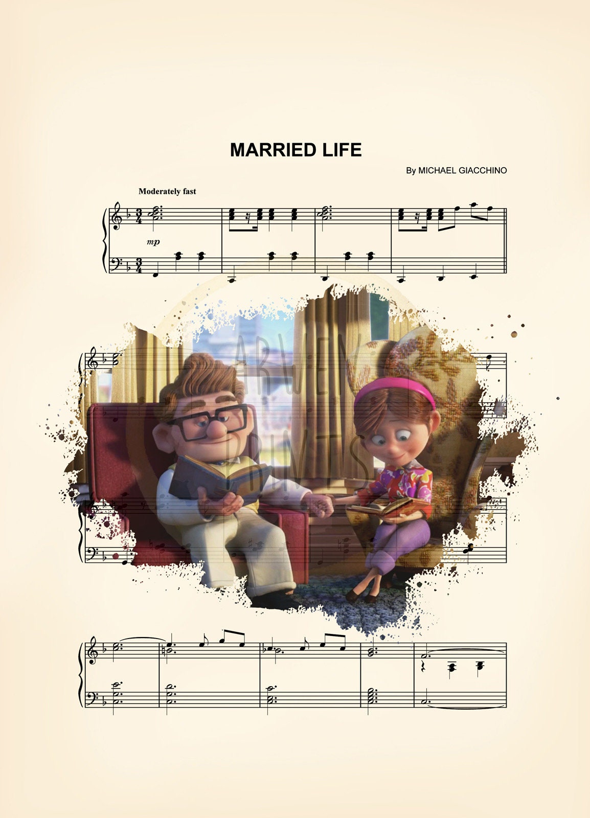 Up Carl and Ellie Sheet Music Wall Art — Disney Gift for Music Lovers