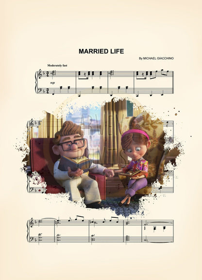 Up Carl and Ellie Sheet Music Wall Art — Disney Gift for Music Lovers
