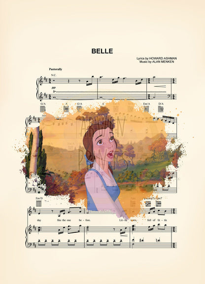 Beauty and the Beast Belle Singing Splatter Sheet Music Art Print