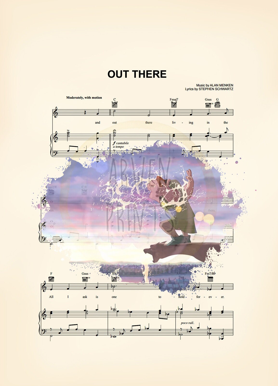 Hunchback of Notre Dame Quasimodo Splatter Sheet Music Art Print