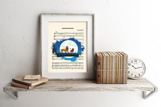 Lion King Hakuna Matata, Simba, Timon and Pumba Splatter Sheet Music Art Print