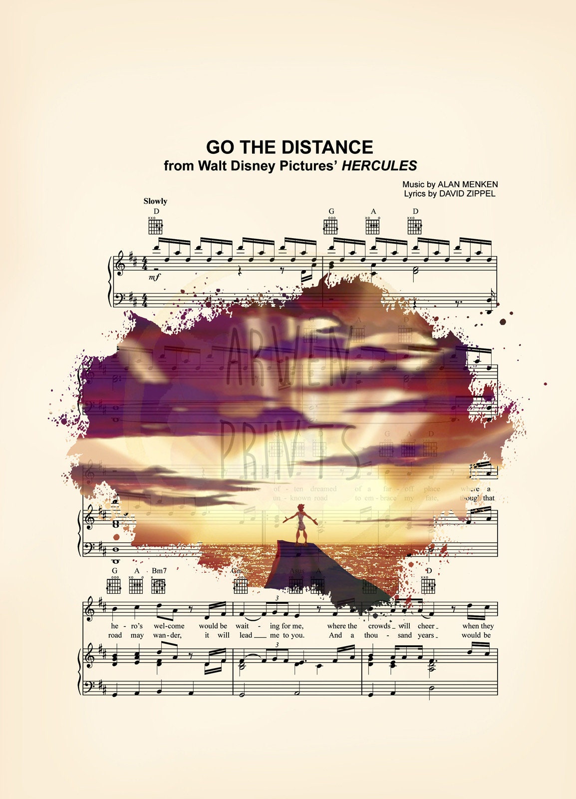 Hercules Go The Distance Splatter Sheet Music Art Print