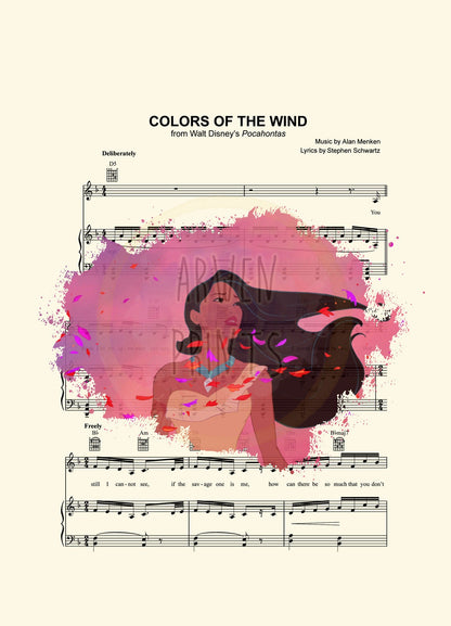 Pocahontas Colors of the Wind Splatter Sheet Music Art Print