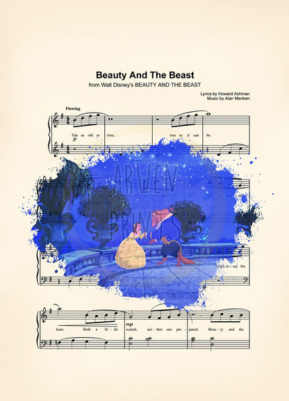 Beauty and the Beast Balcony Sheet Music Wall Art — Disney Gift for Music Lovers
