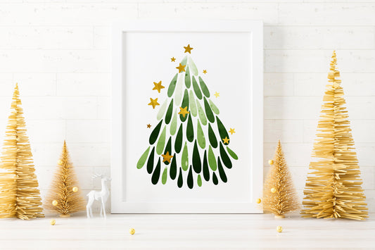 Boho Christmas Tree Douglas Fir Illustration Art Print