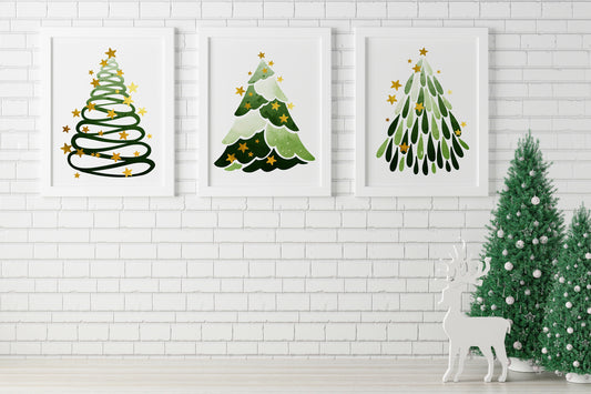 Christmas Tree Boho 3 Print Set Wall Decor Art