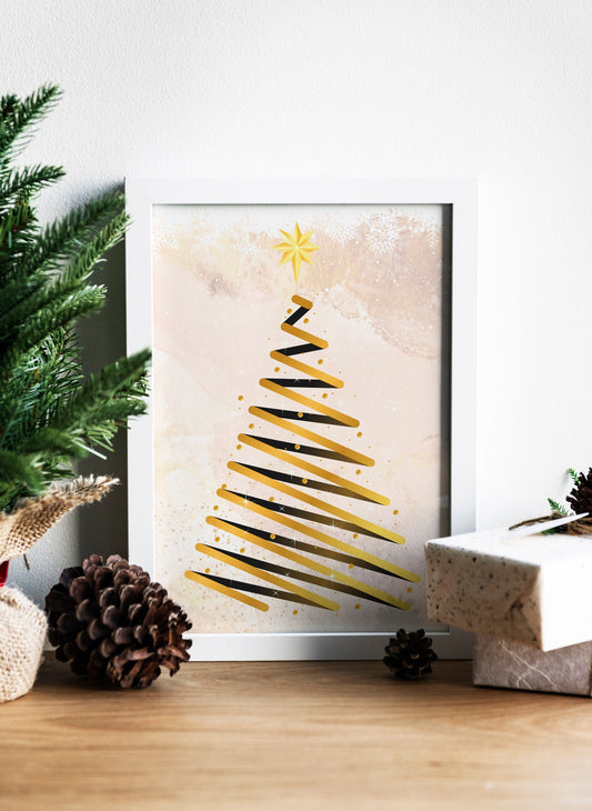 Boho Christmas Tree Illustration Abstract Art Print